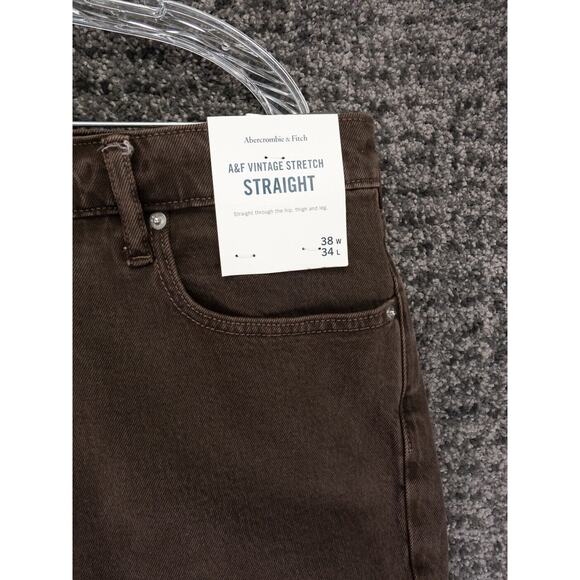 Abercrombie & Fitch Jeans Mens 36x34 Brown Vintage Stretch Straight Preppy NWT - Picture 4 of 16